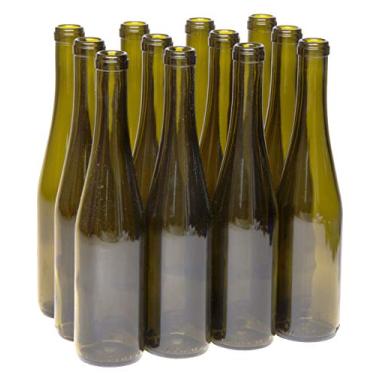 Imagem de North Mountain Supply - W17-AG 375ml Glass Stretch Hock Wine Bottle Flat-Bottomed Cork Finish - Case of 12 (Antique Green)
