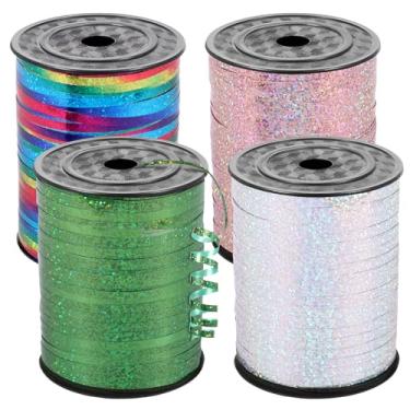 Imagem de Fita de ondulação de 500 metros, pacote com 4 fitas brilhantes de balão a laser, fita encaracolada decorativa, cores sortidas para embrulho de presente, artesanato, laço, aniversário, festa de