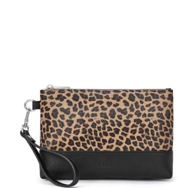 Imagem de CLUCI Carteira feminina de couro de grande capacidade bolsa clutch com zíper fina para viagem porta-cartão de crédito organizador de telefone, Leopardo com preto, Moderno