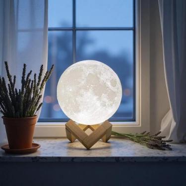Imagem de Lâmpada Lunar LED 3D Com Bateria, Interruptor Touch, Luz Noturna Para 