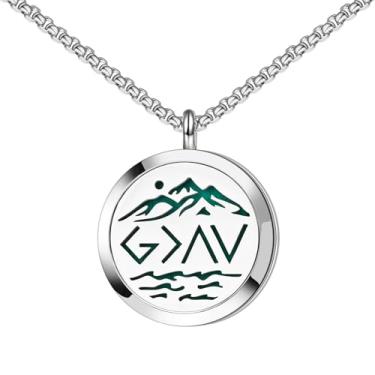 Imagem de Colar de aço inoxidável difusor de óleo essencial para Deus é maior do que os altos e baixos, melhor para aromaterapia, perfume, fragrância, difusores de perfume presente para filha, filho, pai e mãe