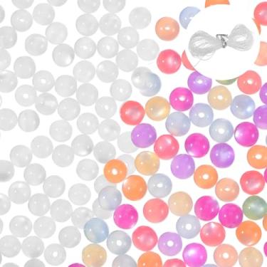 Imagem de 100 peças de contas UV de 8 mm, contas redondas sensíveis a UV que mudam de cor sensível ao sol, contas de plástico que brilham, pulseira que muda de cor com cordão elástico de cristal para fazer