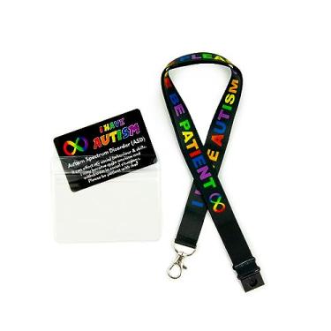 Imagem de Cartão de emergência médica para autismo | Tamanho do cartão de crédito | Painel de gravação | Suporte de cartão transparente à prova d'água e cordão de pescoço impresso (autismo)