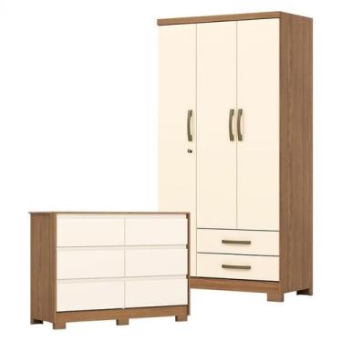 Imagem de Guarda Roupa Solteiro Açaí e Cômoda Ravenna Nature Off White - Henn