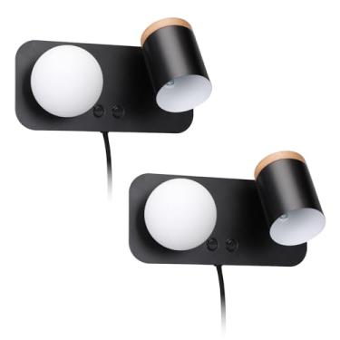 Imagem de TORCHSTAR Luminária De Leitura Parede Metal, Cabeceira Com Dois Plugues, Holofote Led 20 W Por Arandela 2 Interruptores, Preta, Para Quarto, Escritório, Lâmpada Não Incluída, Pacote