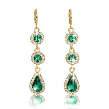 Imagem de Brinco de strass verde, joia do dia de São Patrício, acessório de formatura, brincos irlandeses, casamento, dama de honra, presentes de Natal para mulheres, Middle, Metal, Sem pedra preciosa