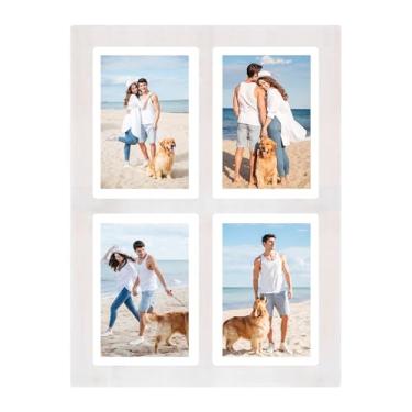 Imagem de YESKAY Colagem de porta-retratos 12 x 18 cm - Moldura branca rústica com 4 aberturas, 13 x 18 cm, várias molduras de colagem de fotos com vidro temperado para montagem em mesa ou parede (pacote com 1)