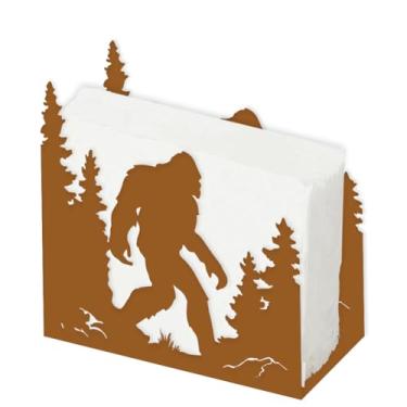 Imagem de SUPERDANT Porta-guardanapos Sasquatch ao ar livre para mesas floresta homem selvagem em pé dispensador de papel guardanapo para cozinha mesa de jantar bancada suporte de metal para piquenique ao ar