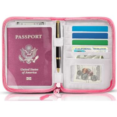 Imagem de Porta-passaporte para itens essenciais de viagem, protetor de bloqueio de RFID, carteiras de passaporte, organizador de documentos de passaporte para viagem essencial, rosa, Moda de viagem