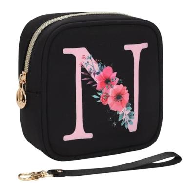 Imagem de Relavel Bolsa de maquiagem pequena inicial para bolsa, presentes personalizados para mulheres, meninas, bolsa de cosméticos de viagem com compartimento para cartão, mini bolsa de batom com alça