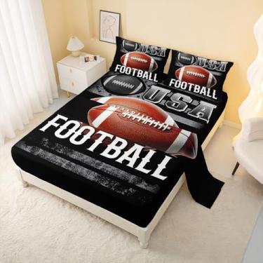 Imagem de AILONEN Jogo de cama king de futebol americano para meninos, 4 peças, jogo de bola para crianças, adolescentes, 1 lençol de cima + 1 lençol com elástico + 2 fronhas