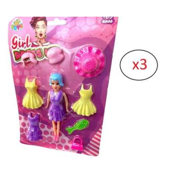 Imagem de Brinquedo Bonequinha Troca de Roupa c/ acessórios- Kit 3un - Zoop Toys