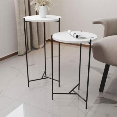 Imagem de Mesa Lateral Redonda Áquila Preta Tampo Branco - IRON WOOD