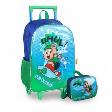Imagem de KIt Mochila Rodinhas Cebolinha Lancheira Verde Turma Da Mônica Luxcel
