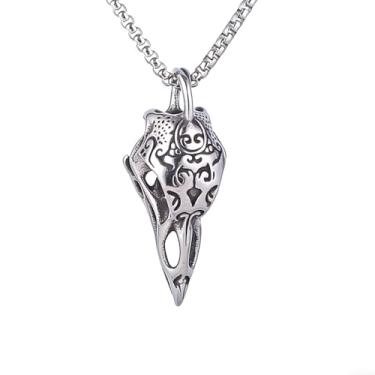 Imagem de Colar com pingente de crânio viking nórdico vintage masculino e feminino, aço inoxidável 316L, corrente quadrada de pérola de aço inoxidável prateado, joia retrô para presente