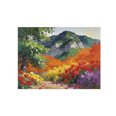 Imagem de BMZFYBS Impressão em tela de paisagem de arte de parede - flores coloridas de árvore de montanha - quadros de pintura de decoração para sala de estar quarto 70 x 90 cm 27 x 35 pol sem moldura