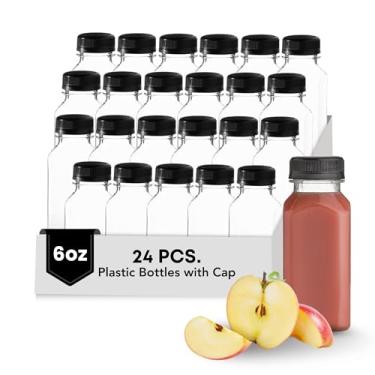 Imagem de Hammont Garrafas de plástico com tampas – Garrafas de suco e café gelado PET transparente, pacote com 24 – Garrafas reutilizáveis – Garrafas ideais para sucos e bebidas frias