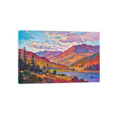 Imagem de BMZFYBS Impressão em tela de paisagem de arte de parede - Rio de montanha abstrata - quadros de pintura de decoração para sala de estar pronta para pendurar tela emoldurada 40 x 60 cm 16 x 24 pol