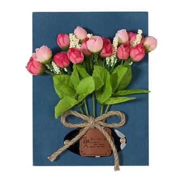Imagem de Parede de flores artificiais, arte de parede floral emoldurada - Flor artificial decorativa montada na parede com moldura de | artificial da flor de 7,8 x 5.9in para decorações exteriores intern