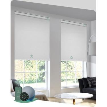 Imagem de Yoolax Persianas motorizadas com controle remoto, persianas inteligentes blackout para janelas motorizadas, persianas automáticas funcionam diretamente com persianas elétricas Alexa (jacquard branco,