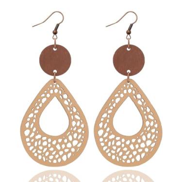 Imagem de Brincos Boho para mulheres, brincos de madeira, brincos de círculo duplo, vintage, brincos geométricos, joias presentes para meninas, Latão, Sem pedra preciosa