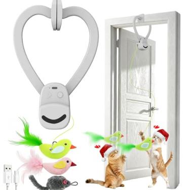 Imagem de Brinquedos Interativos para Gatos de Interior: Varinha Automática com Pena de Pássaro Voador para Estimular o Exercício e o Enriquecimento, Brinquedo Suspenso Durável e Seguro (Cinza)