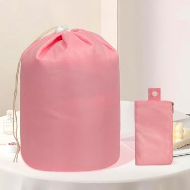 Imagem de Bolsa de cosméticos para mulheres, bolsa organizadora de maquiagem com cordão, bolsa de higiene pessoal, bolsa de maquiagem de barril de grande capacidade, rosa, Bolsa de maquiagem