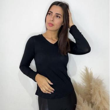 Imagem de Blusa de frio Feminina Gola V Manga Longa casual, inverno - GK TODA BE