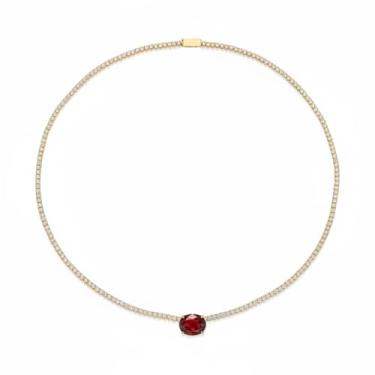 Imagem de Aswinfon Colar feminino de pedra do mês de nascimento banhado a ouro 18 quilates com strass e strass delicado corte de zircônia cúbica corrente de diamante falso, joia de aniversário moderna, presente