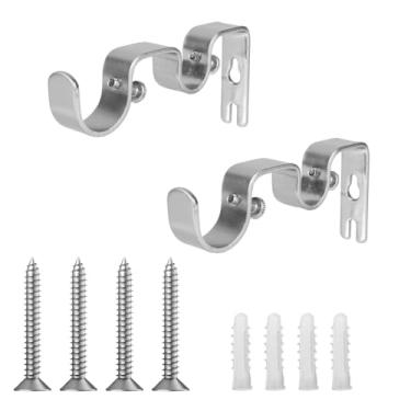 Imagem de 2 peças de suporte duplo de varão de cortina, ganchos de varão de cortina resistentes para suporte de metal para suporte de metal para casa, escritório, sala de estar, quarto (prata)