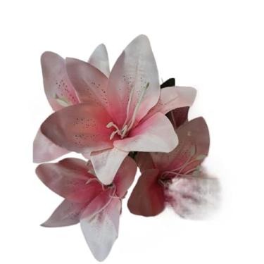 Imagem de Lírio Artificial Realista com 5 Flores, Galho Decorativo para Arranjos, Buquês e Decoração de Ambientes(3,Salmão)
