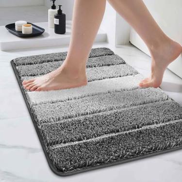 Imagem de COSY HOMEER Tapetes de banheiro 61 x 43 cm, tapete de banho absorvente ultra macio com suporte de TPR antiderrapante, lavável na máquina tapete felpudo para piso de banheiro, cinza escuro