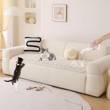 Imagem de STACYPIK Capa de sofá macia 100% à prova d'água para cães, bege antiderrapante, antiarranhões, capa protetora de sofá para 2 almofadas, capa de cama lavável para animais de estimação - 70 x 150 cm