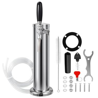 Imagem de Dbgogo Torre de cerveja de pressão de torneira única, torneira de cerveja de controle de fluxo ajustável, torre de torneira única, aço inoxidável polido, flange de 7,6 cm, torre Kegerator de torneira