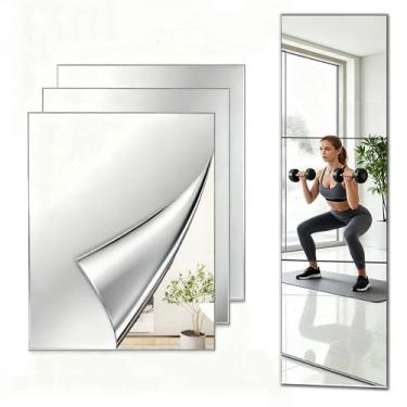 Imagem de YUZUCMCM Telhas de espelho de parede, 3 peças de espelho autoadesivo inquebrável de comprimento total de 2,6 mm para quarto, banheiro, academia em casa - azulejos de acrílico sem moldura para parede