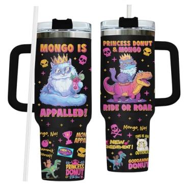 Imagem de fat mummy Copo de gato Fantasy Game 1,134 g com alça e canudo, copo de viagem de aço inoxidável isolado Dungeon Adventure divertido, livro e presente para jogadores