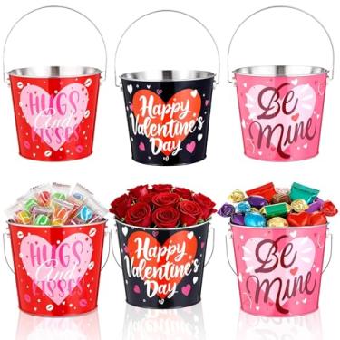 Imagem de Wurosi 6 peças de balde de metal para o dia dos namorados com alça, porta-lápis pequeno de 15,5 x 13,7 cm, balde de metal, mini baldes de festa de coração para lembrancinha de festa de flores para