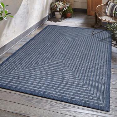 Imagem de Adiva Rugs Tapete de área interna ao ar livre, resistente ao clima, fácil de limpar, tapete resistente a manchas para sala de jantar, quintal, deck, pátio (Navy Weiss, 2,5 m x 3,5 m)