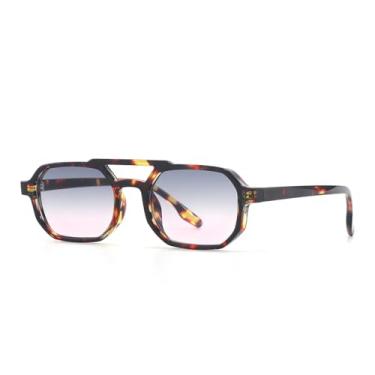 Imagem de HCHES Óculos de Sol Vintage com Ponte Dupla, Unissex, Estilo Punk, Armação Grande e Luxuosa (Tartaruga, Cinza e Rosa)