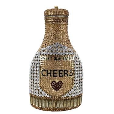 Imagem de Usuisy Bolsa clutch de cristal em forma de vinho champanhe feminina para noite bolsa de festa nupcial com strass bolsa de casamento, mini, Ouro, Mini
