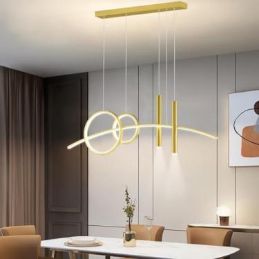 Imagem de Luminária pendente moderna para mesa de jantar, com LED dimerizável e controle remoto. Luminária de teto ajustável em altura para sala de estar e sala de jantar (dourada).