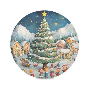 Imagem de STAYTOP Jogo americano redondo de árvore de Natal, 6 peças, tapetes de mesa antiderrapantes fáceis de limpar para decoração de mesa de festa de churrasco em casa