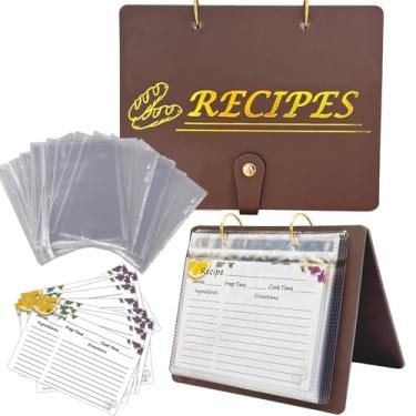 Imagem de Fichário de receitas com mangas de plástico, fichário de receitas em pé para cartões de receitas, 10 x 15 cm, kit organizador de receitas em branco para cartões de receitas DIY e protetores de folhas
