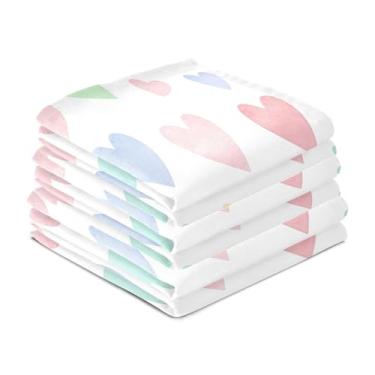 Imagem de Wassud Panos de prato de cozinha com corações arco-íris pastel pacote com 6 panos de prato macios com laço para pendurar toalha de mão de secagem rápida super absorvente toalhas de chá de mesa