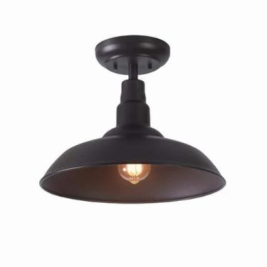 Imagem de Luminária de teto de montagem semi-embutida de 35,5 cm em acabamento marrom, luminária de metal elegante para espaços internos e externos, resistente à água e ao clima