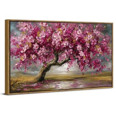 Imagem de Arte de parede emoldurada abstrata rosa árvore da vida natureza decoração aquarela margarida imagem para sala de estar planta colorida impressão em tela botânica pintura arte escritório quarto