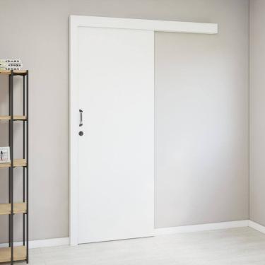 Imagem de Kit Porta de Madeira de Correr Completa 213cm X 70cm Batente Regulável 20 a 22,5 Incoportas Branco