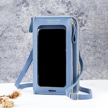 Imagem de Bolsa tiracolo feminina antifurto para tela sensível ao toque | Bolsa carteira de telefone conversível com compartimentos para cartão para viagens, trabalho e compras, Azul