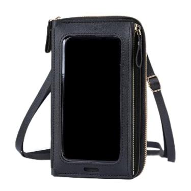 Imagem de Bolsa tiracolo feminina antifurto para tela sensível ao toque | Bolsa carteira de telefone conversível com compartimentos para cartão para viagens, trabalho e compras, Preto, Tendência