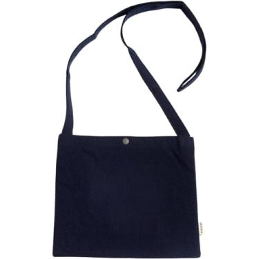 Imagem de Edoten Bolsa tiracolo Sacoche Feita no Japão Tecido Sashiko Algodão 100% Bolsas de ombro masculinas femininas, Azul marinho escuro liso
